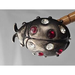 Vintage Ladybug Brooch with Red and Clear Rhinestones